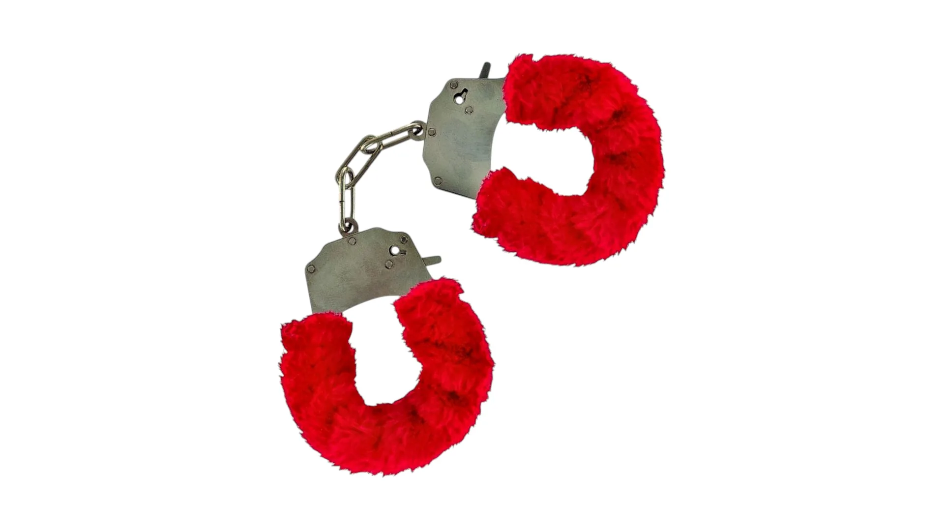 Mokko Pure Joy HandCuffs – plyšové putá s kľúčikmi červené