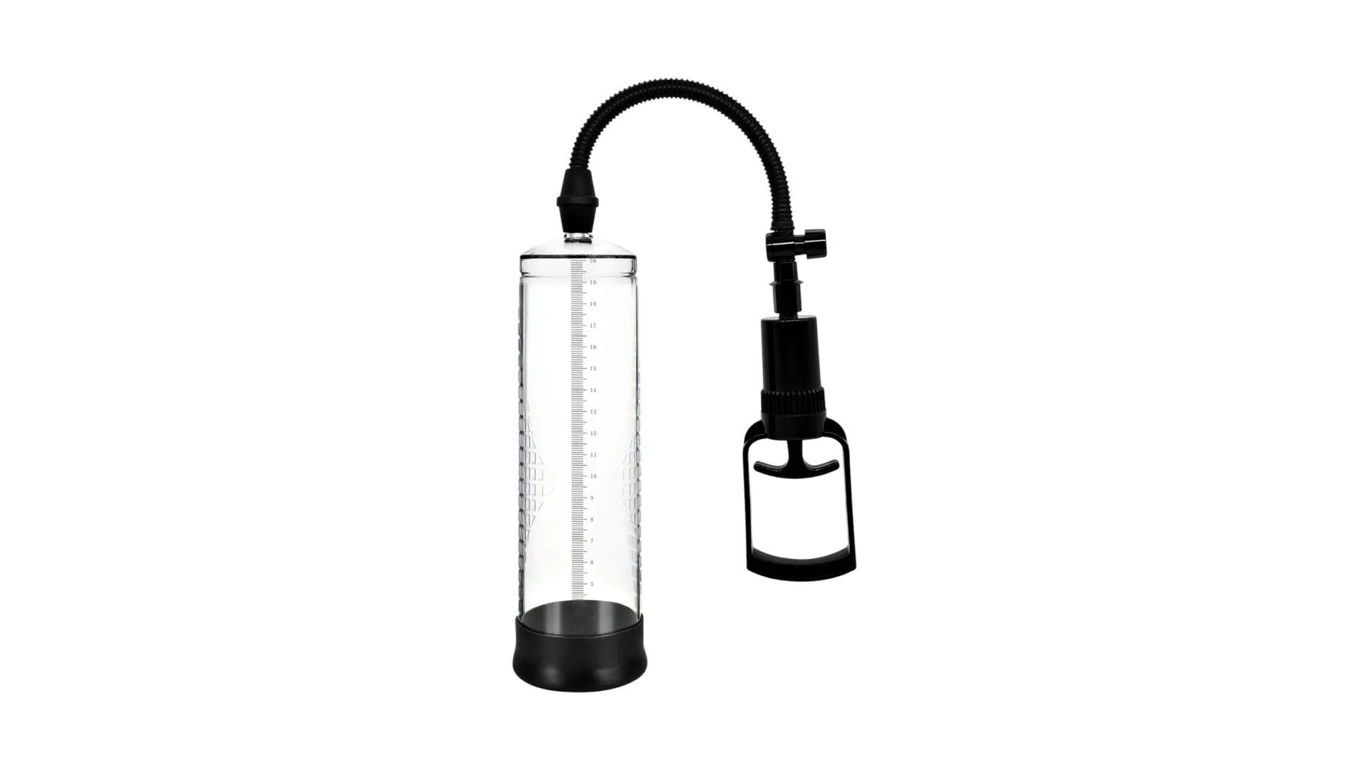 PowerPump Max Black & Clear – vákuová pumpa na penis s mierkou 22 cm a pákovou rukoväťou