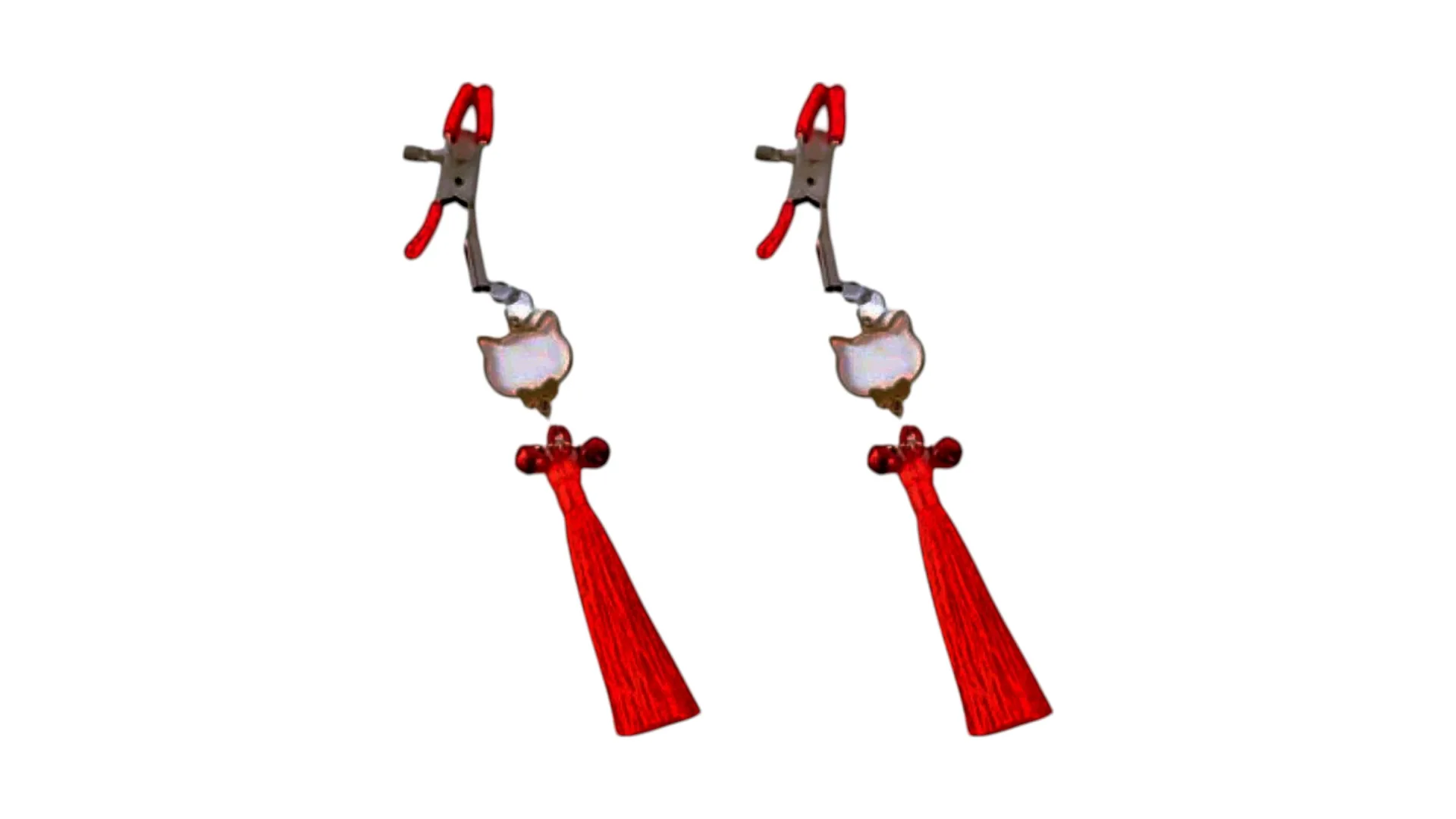 Mokko Nipple Clamps s ozdobnými strapcami a rolničkami - červené