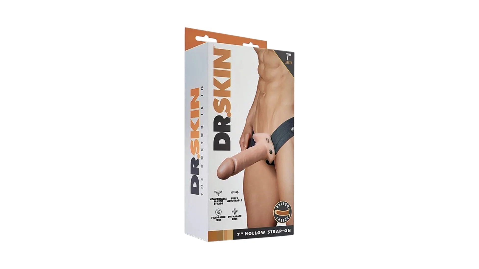 Dr. Skin 7" Hollow Strap-On - Dutý pripínací penis na zväčšenie (Telová/Vanilla)