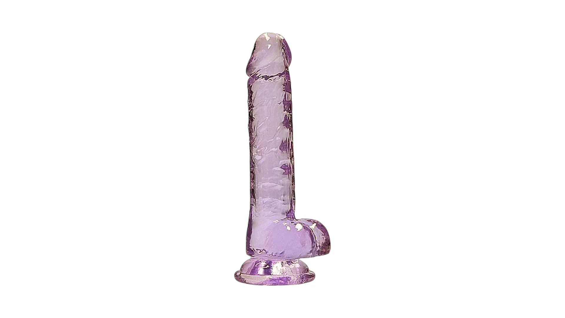RealRock Crystal Clear Dildo – realistický priesvitný dildo s guľkami a prísavkou 17 cm fialový