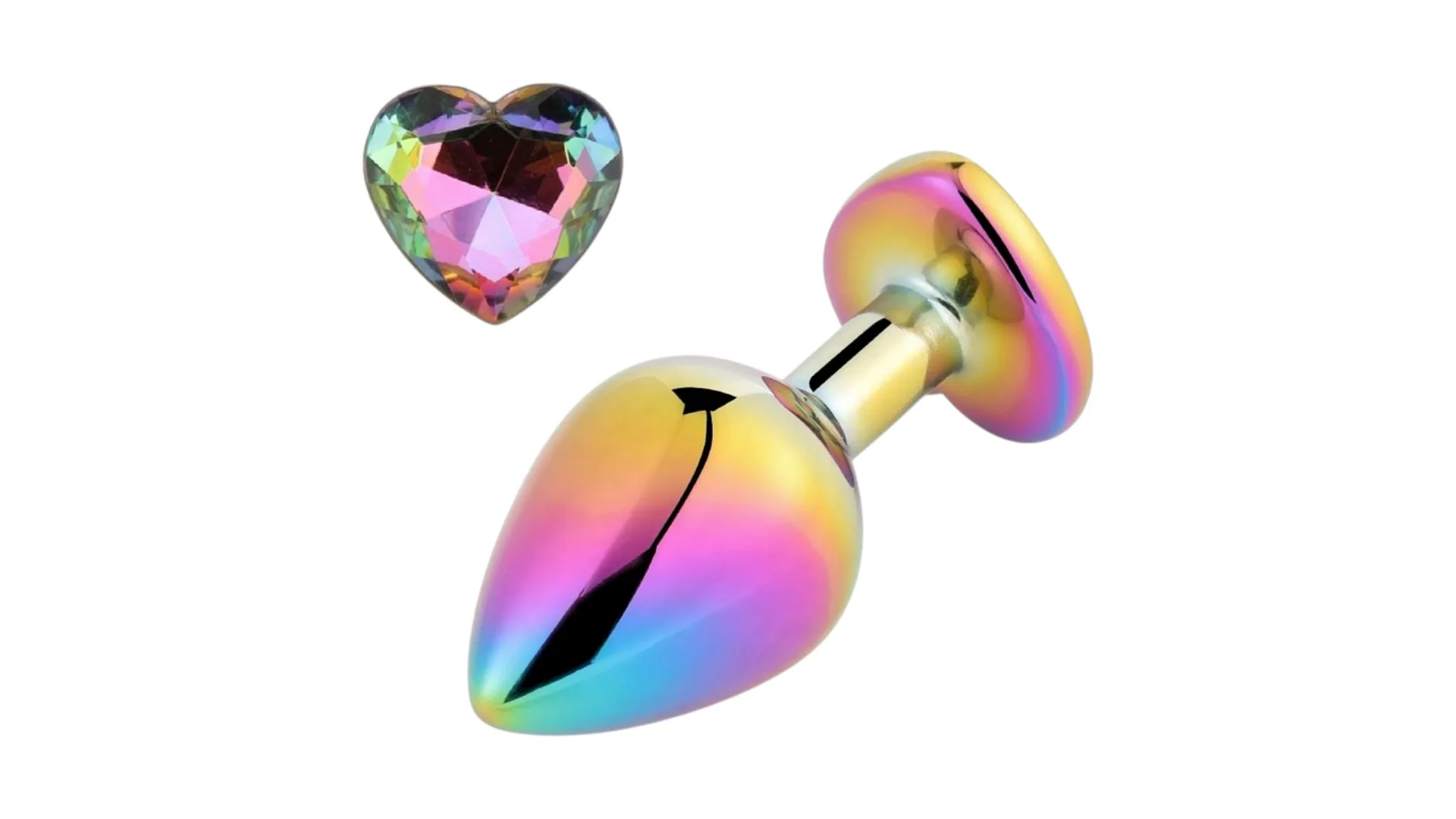 Rainbow Metal Buttplug - Dúhový análny kolík s kryštálom M